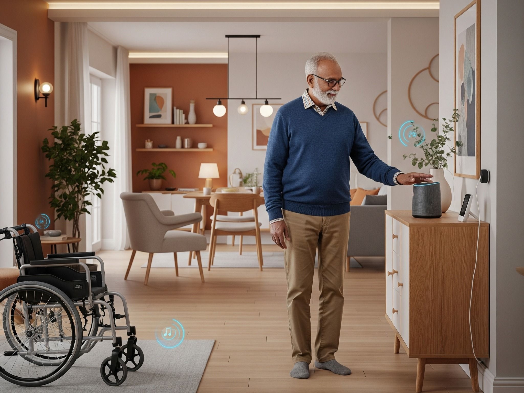 ผู้สูงอายุใช้ระบบ smart home ในบ้าน